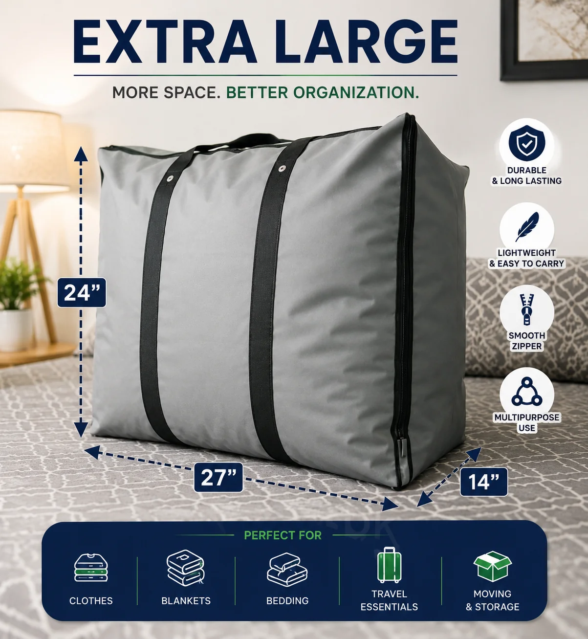 Storage bag extra large 27x24x13 inch red non-woven fabric Pakistan side view